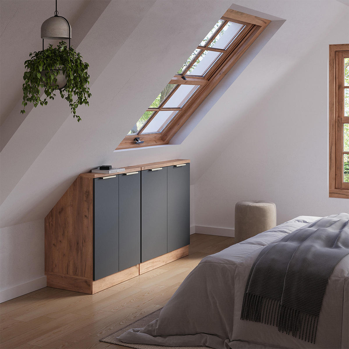 SADA SKŘÍNÍ PRO ŠIKMOU STŘECHU Rion Antracitově zlatý - antracitová, kompozitní dřevo (140/81.6/46cm) - Vicco