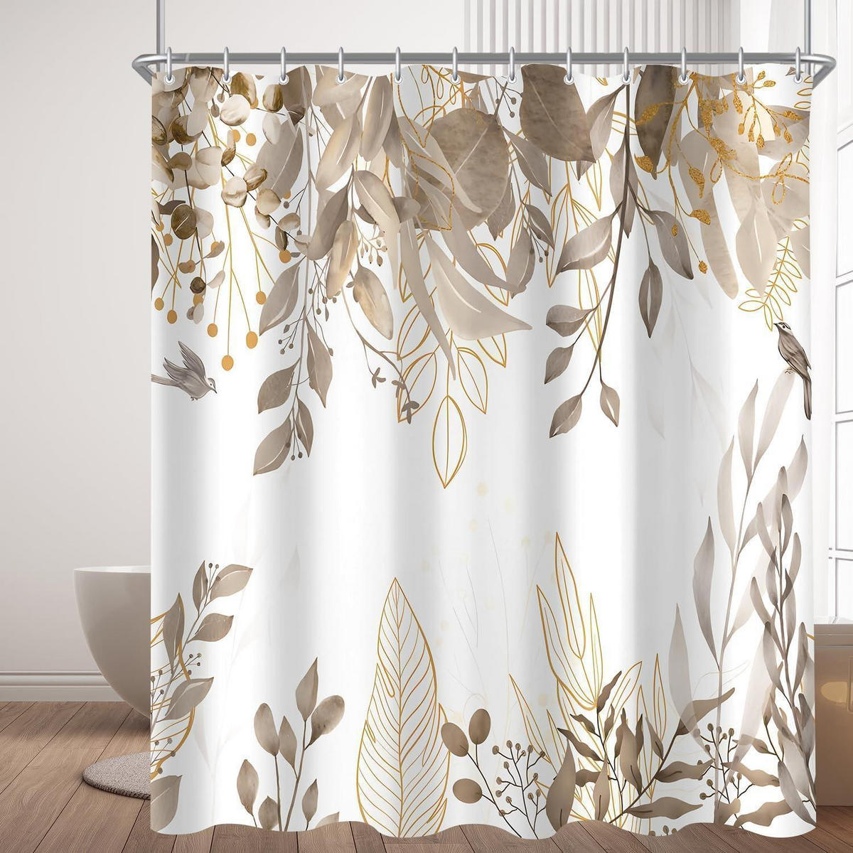DUSCHVORHANG Herbstblätter Grau 120 x 200 cm - Multicolor, Textil (200/120cm)
