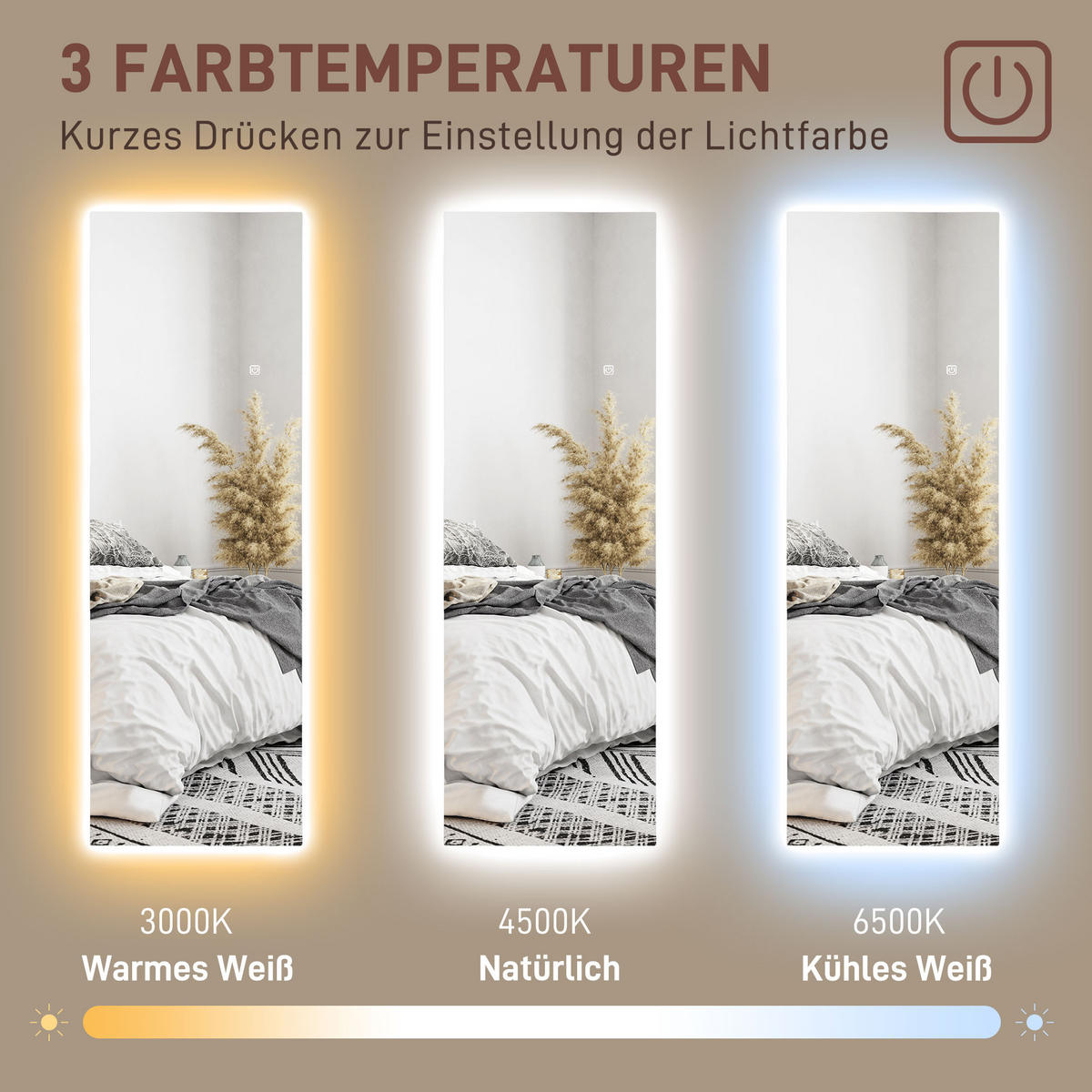 GANZKÖRPERSPIEGEL 40 x 120 cm Standspiegel mit LED Lichte, Wandspiegel - Transparent, Glas (3/120/40cm) - HOMCOM