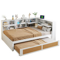 BETT aus Massivholz mit Ausziehbett und USB-Anschlüssen Weiß 140/200 cm - Weiß, Holz (140/200cm) - OKWISH