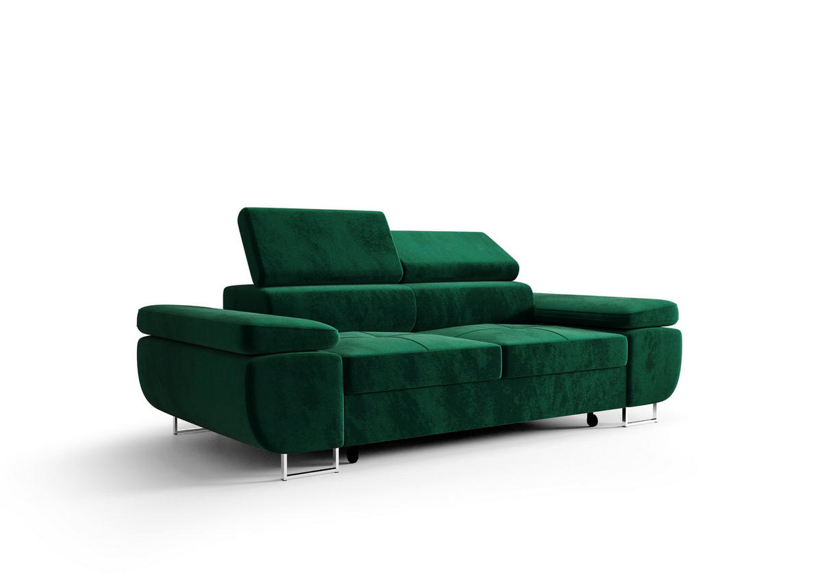 SCHLAFSOFA PRAGA 2, Sofa mit Schlaffunktion, Farbe: Grün, Velourstoff - Grün, Textil (208/90/100cm) - O-Sofa