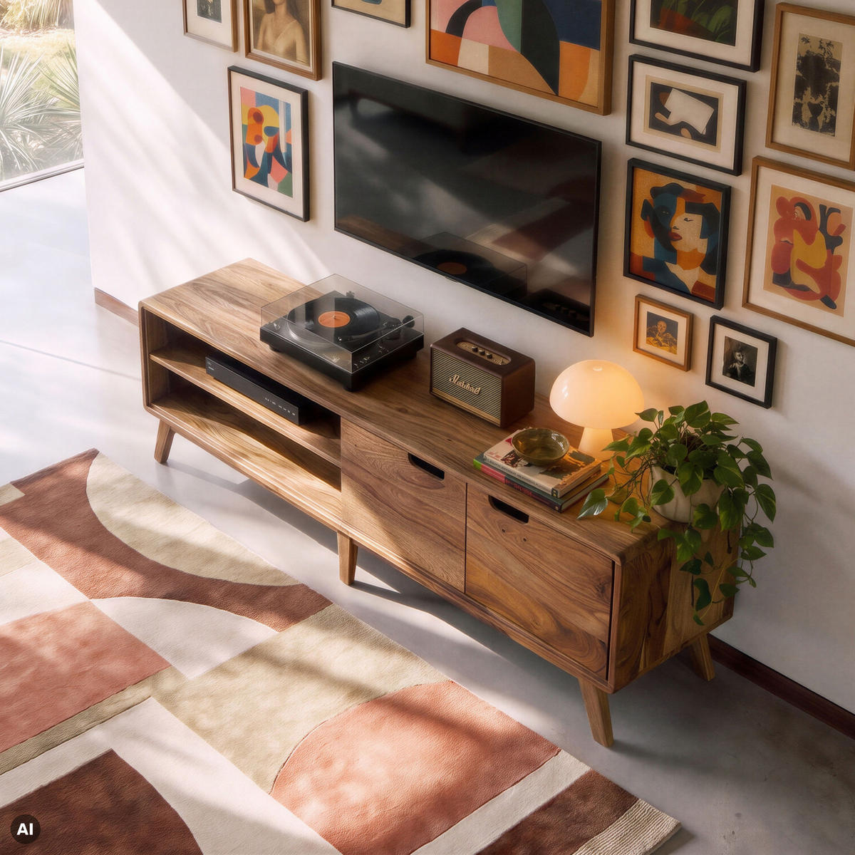 TV-BOARD Sheesham 180x40x48 natur sandgestrahlt lackiert MALMÖ 2 #222 - Naturfarben, Holz (40/48/180cm) - Massivmoebel24