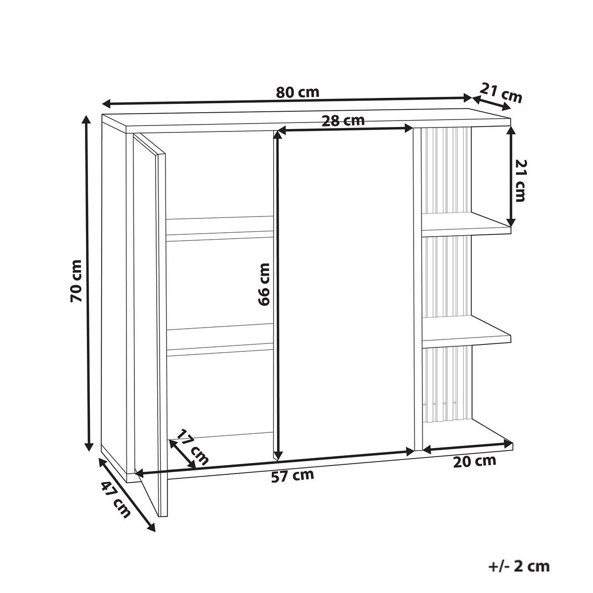 DULAP CU OGLINDĂ PENTRU BAIE 80/70 cm alb Nubes - maro/alb, compozit lemnos (80/70/21cm) - Beliani