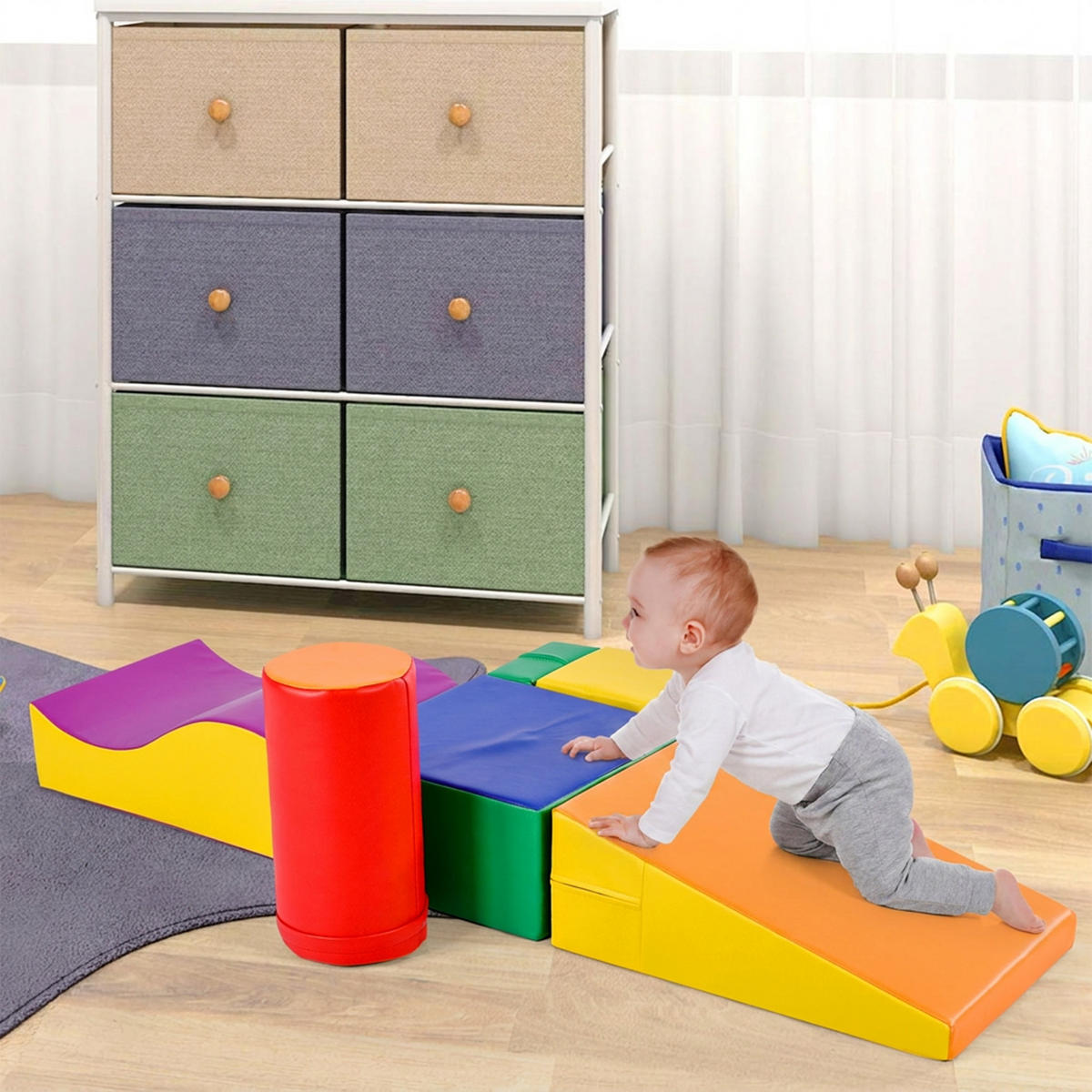 RIESENBAUSTEINE 6-tlg Kinder Klettern Rutschen Krabbeln bunt Soft - Gelb, Leder (60/40/160cm) - FLIEKS
