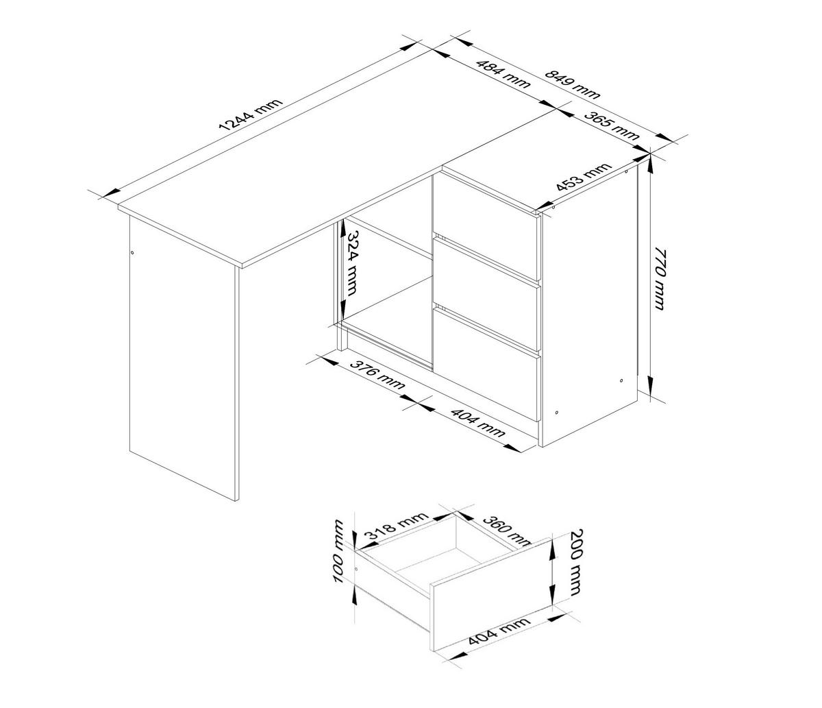 ECKSCHREIBTISCH Weiß, Sonoma Eiche 124x85x77 cm - Weiß/Sonoma Eiche, Holzwerkstoff (85/124/77cm) - Akord