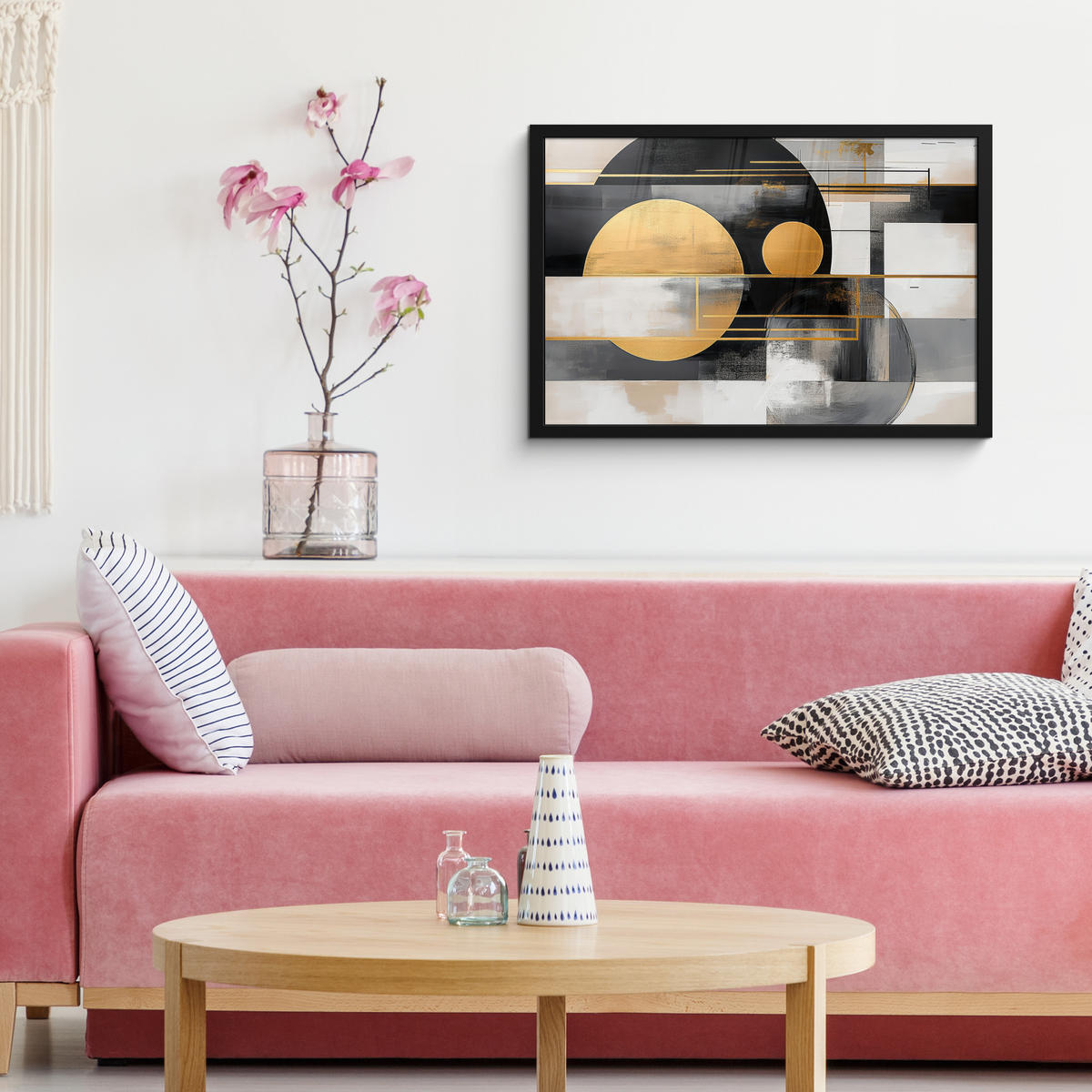 ZARÁMOVANÝ PLAGÁT Abstraktné - Zlato - Striebro - Tvary - Estetické - Moderné 60x40 cm - zlatá, papier (60/40cm) - MuchoWow