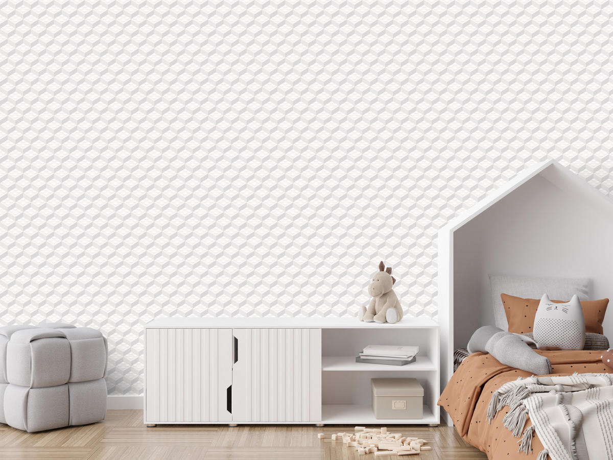 VLIESTAPETE Bausteine in 3D-Optik – Weiß, Grau – 50x1000 cm - Weiß/Grau, Papier (50/1000cm) - Muralo