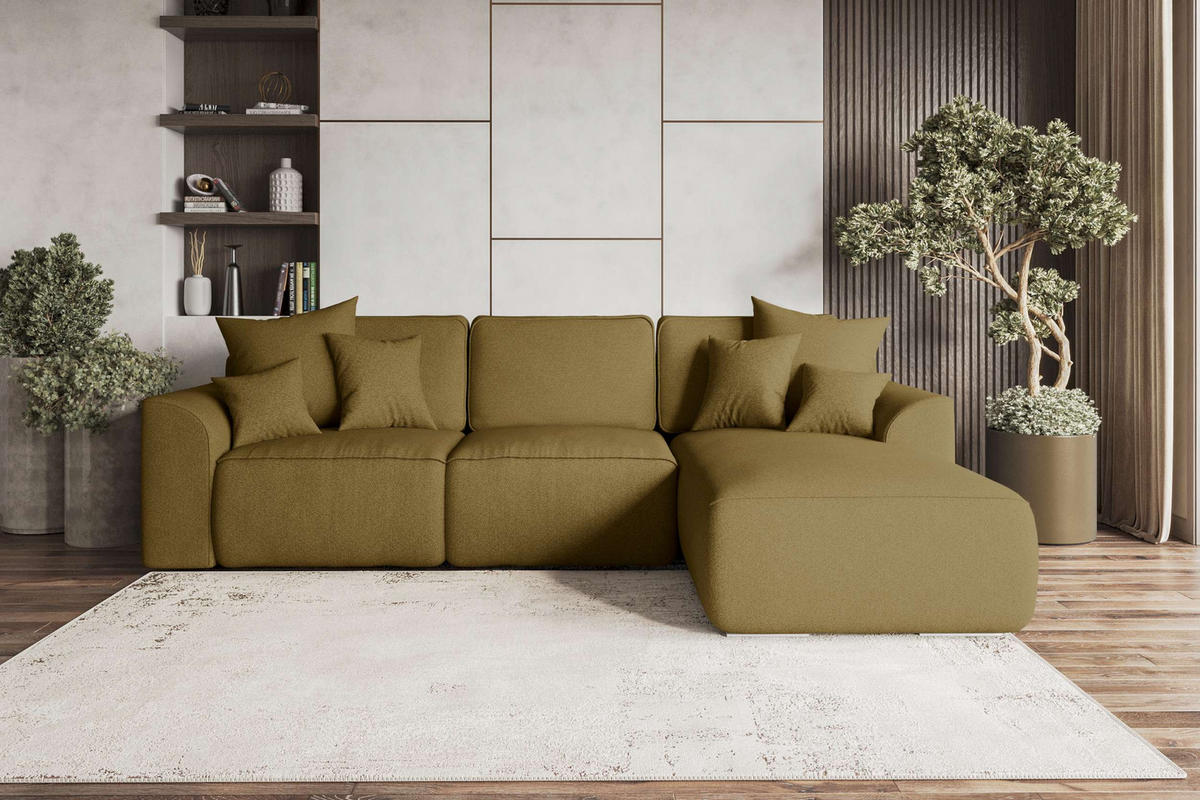 ECKSOFA GUSTO Strukturstoff Olivgrün Rechts inkl. Schlaffunktion - Chromfarben/Olivgrün, Kunststoff/Textil (295/194cm) - 99rooms