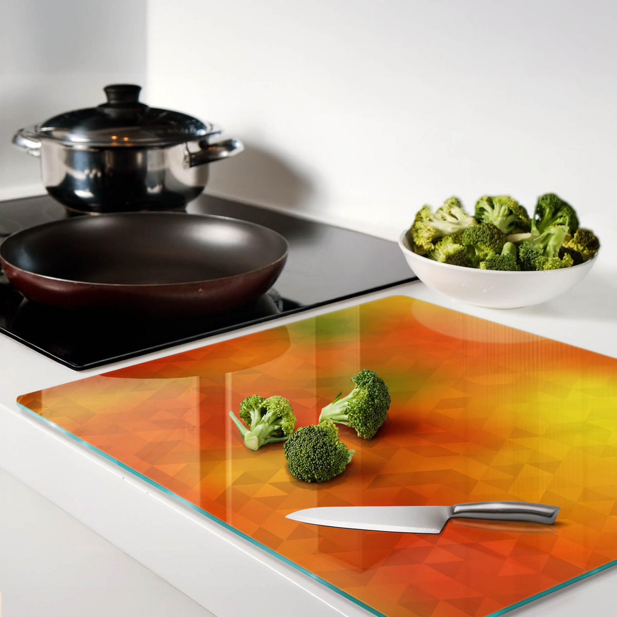 GLASPLATTE 60x52 cm Abstrakte Dreiecke - Orange, Glas (60/0.4/52cm) - TULUP