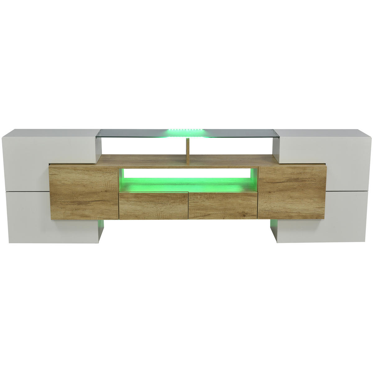 LOWBOARD 200/35/60 cm aus MDF mit LED-Beleuchtung Weiß/Naturfarben - Weiß, Holzwerkstoff (200/60/35cm) - Modenvie