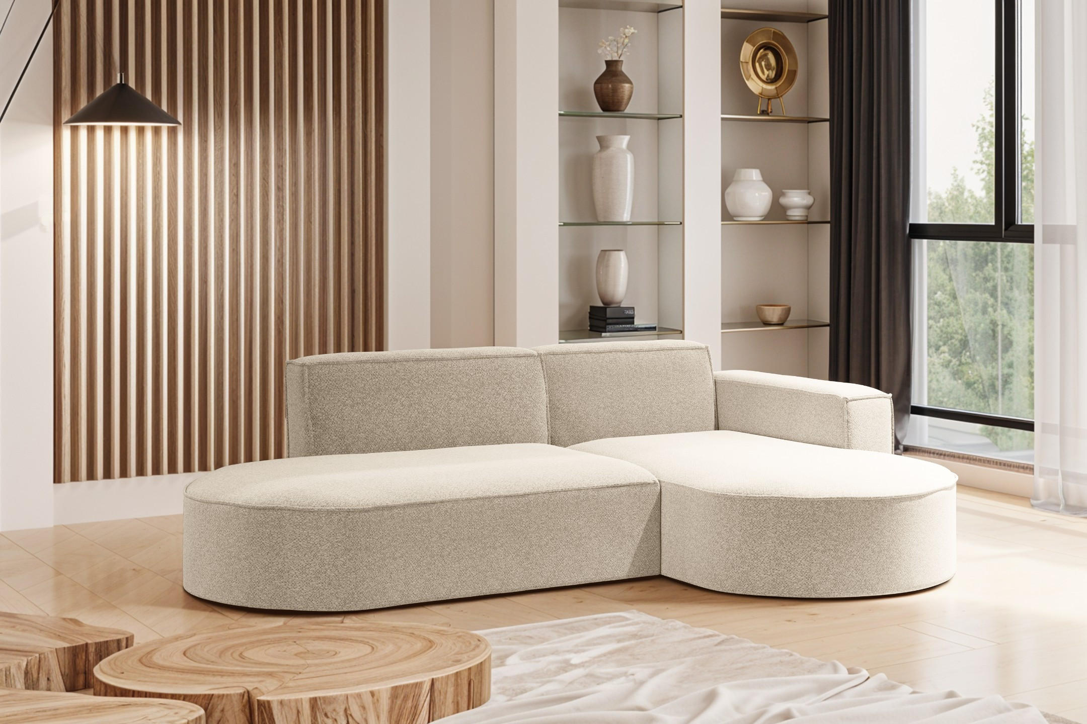 ECKSOFA Modernes L-förmiges Modena Studio Stoff Raven Champagner Rechts - Champagner, Holz/Textil (236/165cm) - Kaiser Möbel