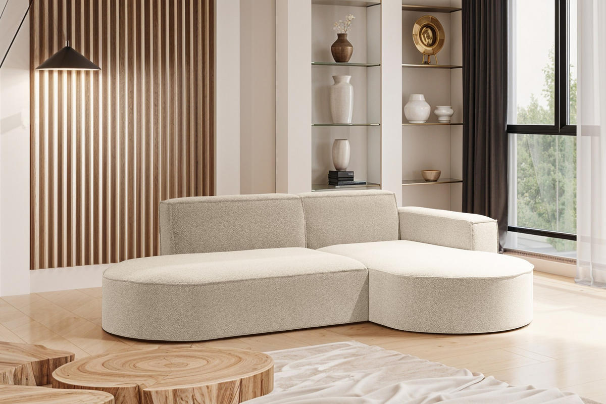 ECKSOFA Modernes L-förmiges Modena Studio Stoff Raven Champagner Rechts - Champagner, Holz/Textil (236/165cm) - Kaiser Möbel