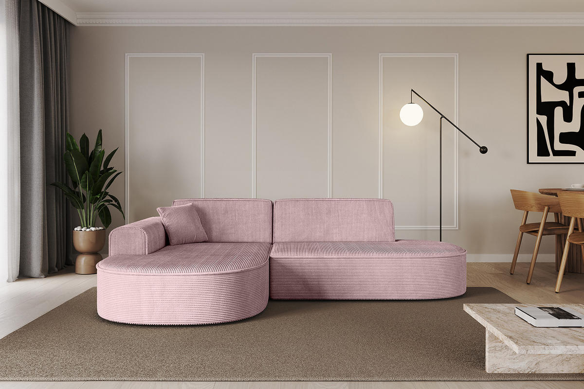 ECKSOFA Ottomane Links MARI-L1 - 232x163x73,5 cm Rosa Cord - Schwarz/Rosa, Holzwerkstoff/Kunststoff (163/234cm) - ALTDECOR