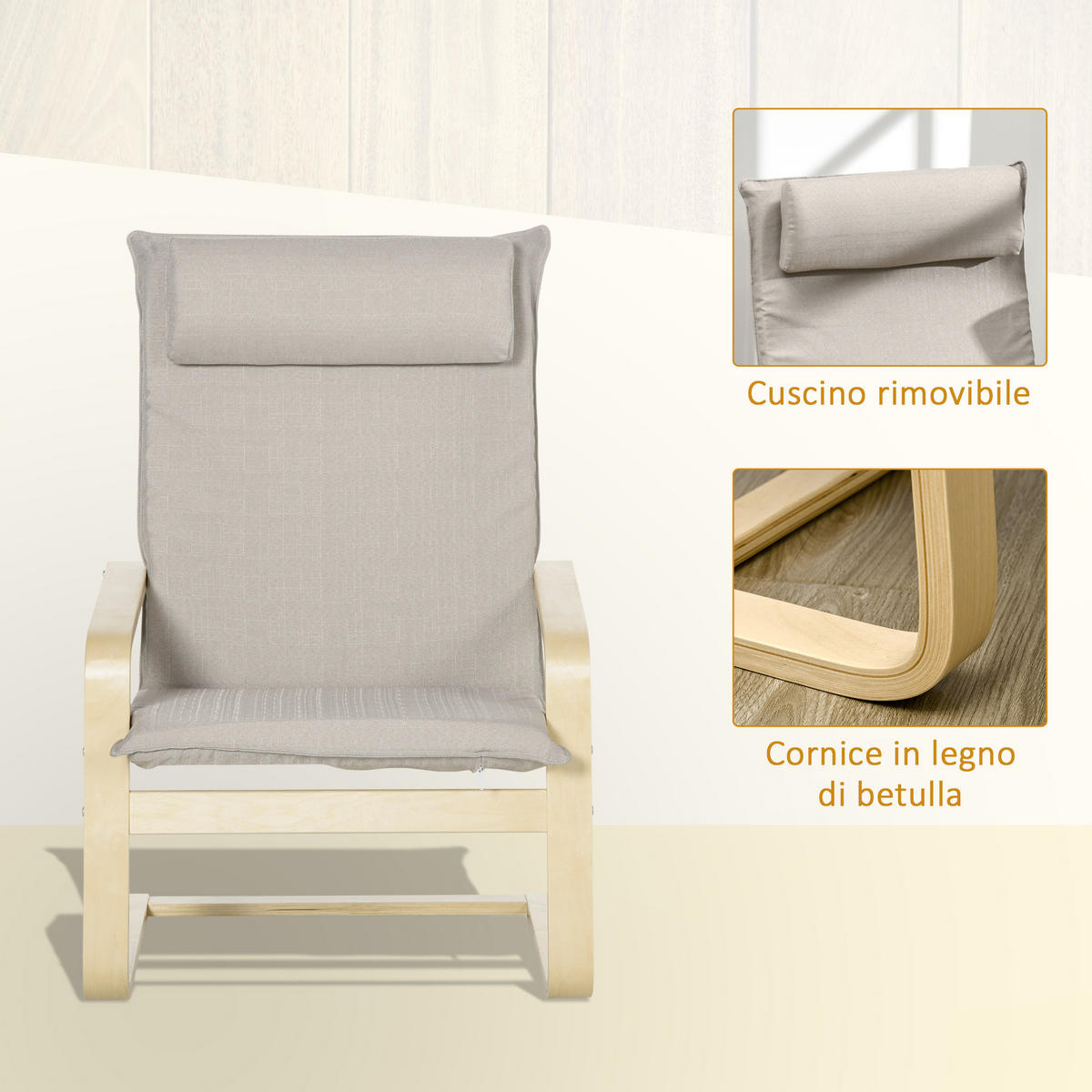RELAXSESSEL Fußhocker Holz Stoff Kopfstütze 67 x 69 x 100 cm Grau - Grau, Textil (67/92/78cm) - Vallsero