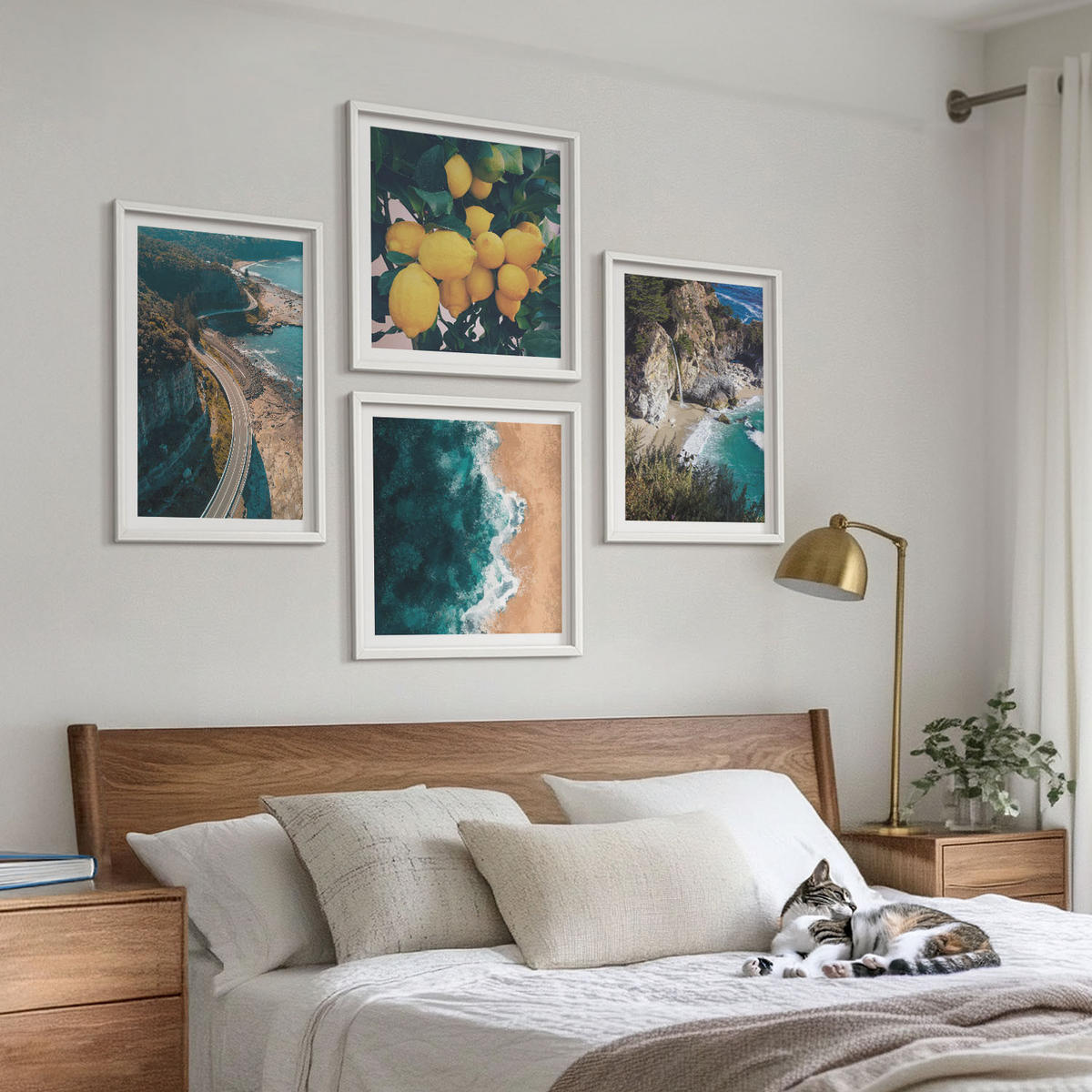 WANDBILDER 4er-Set - 50x50 cm & 40x60 cm Weißer Rahmen - Meerstrand Zitronen Berge - Weiß, Kunststoff (50/50cm) - ArtPrintCave