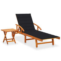 SONNENLIEGE mit Tisch und Auflage Akazie Massivholz - Schwarz, Holz (67/85/200cm) - furnicato