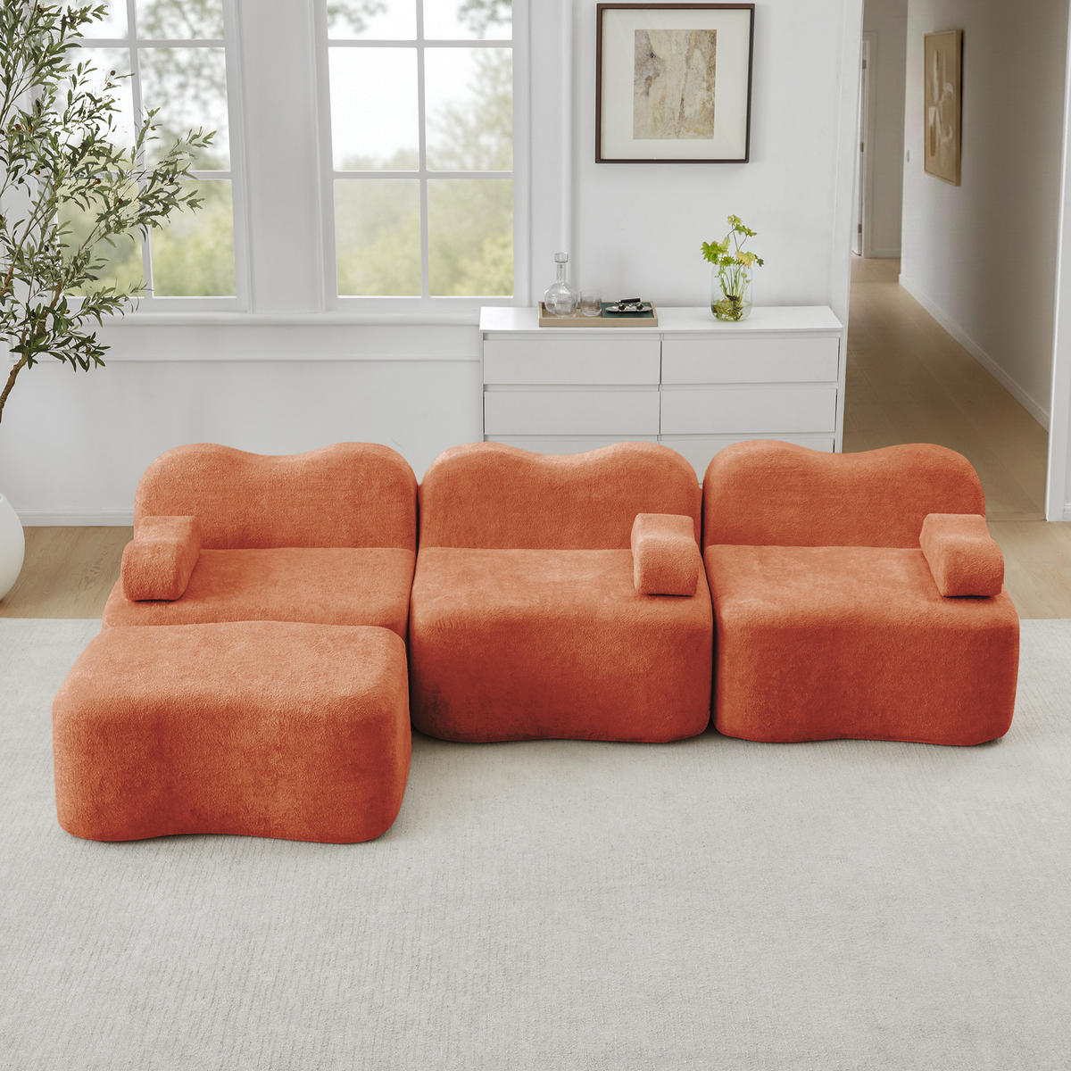ECKSOFA 288x167x70 cm aus Samt rahmenlos modular mit 1 Ottoman, orange - Orange, Textil (167/288cm) - Luhomfu