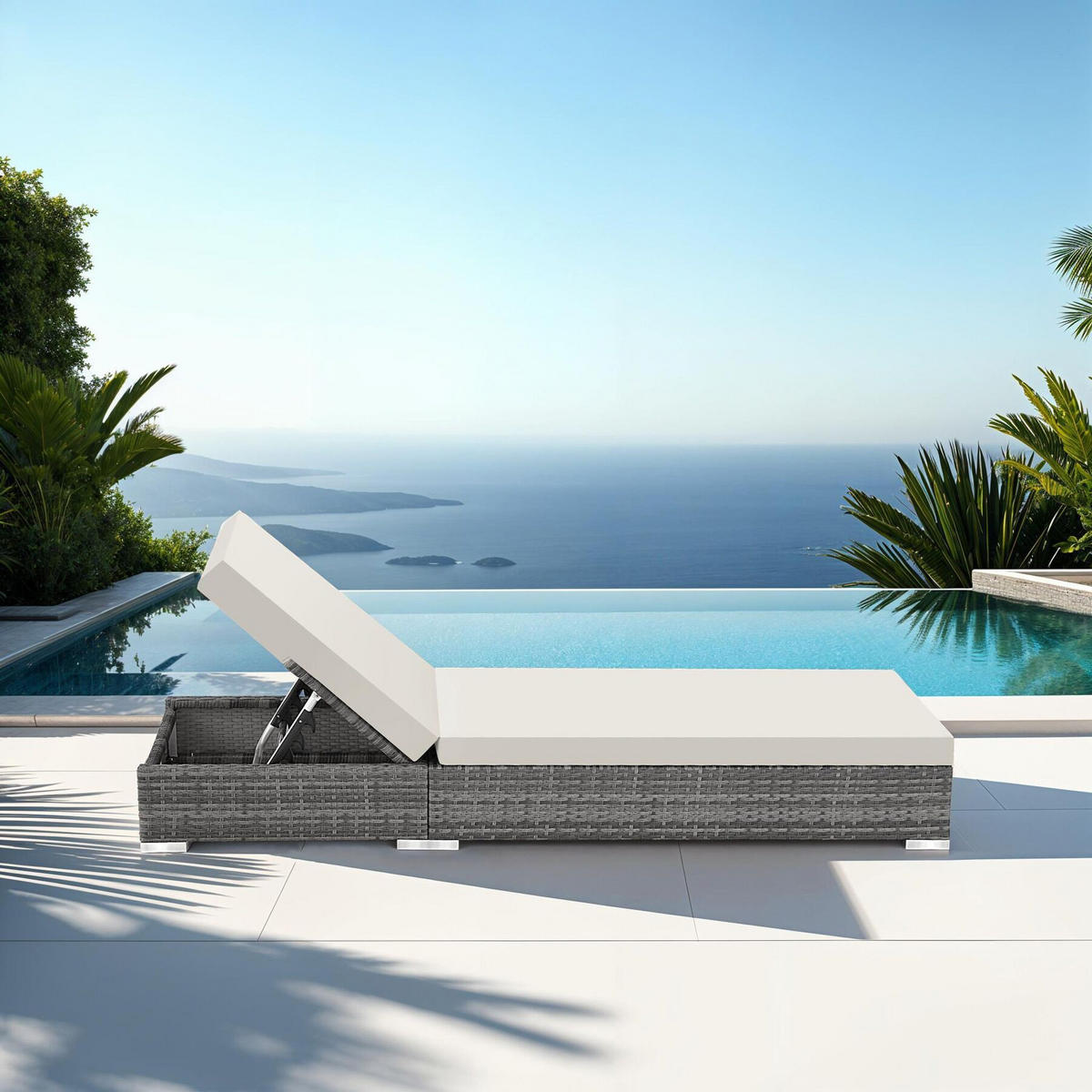 RATTAN-SONNENLIEGEN 2er Set, wetterfest und UV-beständig, grau - Grau, Kunststoff (60/21/184cm) - tectake