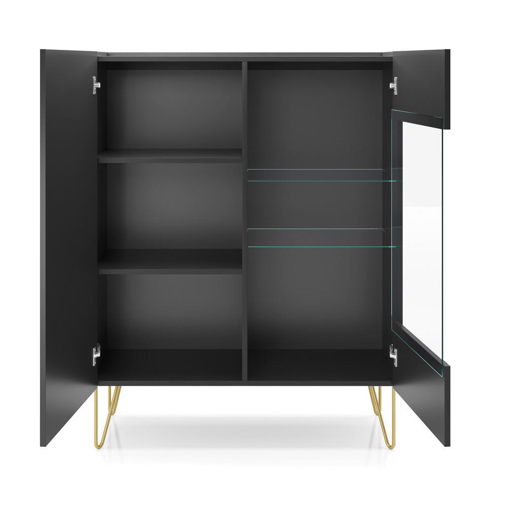 Thumbnail - Masseno Vitrine, Graphit, Holzwerkstoff, 97x122x37 cm, Wohnzimmer, Wohnwände, Vitrinenschränke