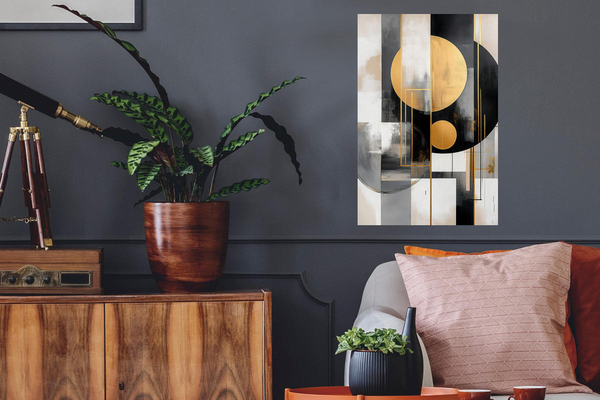 WANDTATTOO Abstrakt - Gold - Silber - Formen - Ästhetisch - Modern 40x60 cm - Goldfarben, Kunststoff (40/60/0.1cm) - MuchoWow