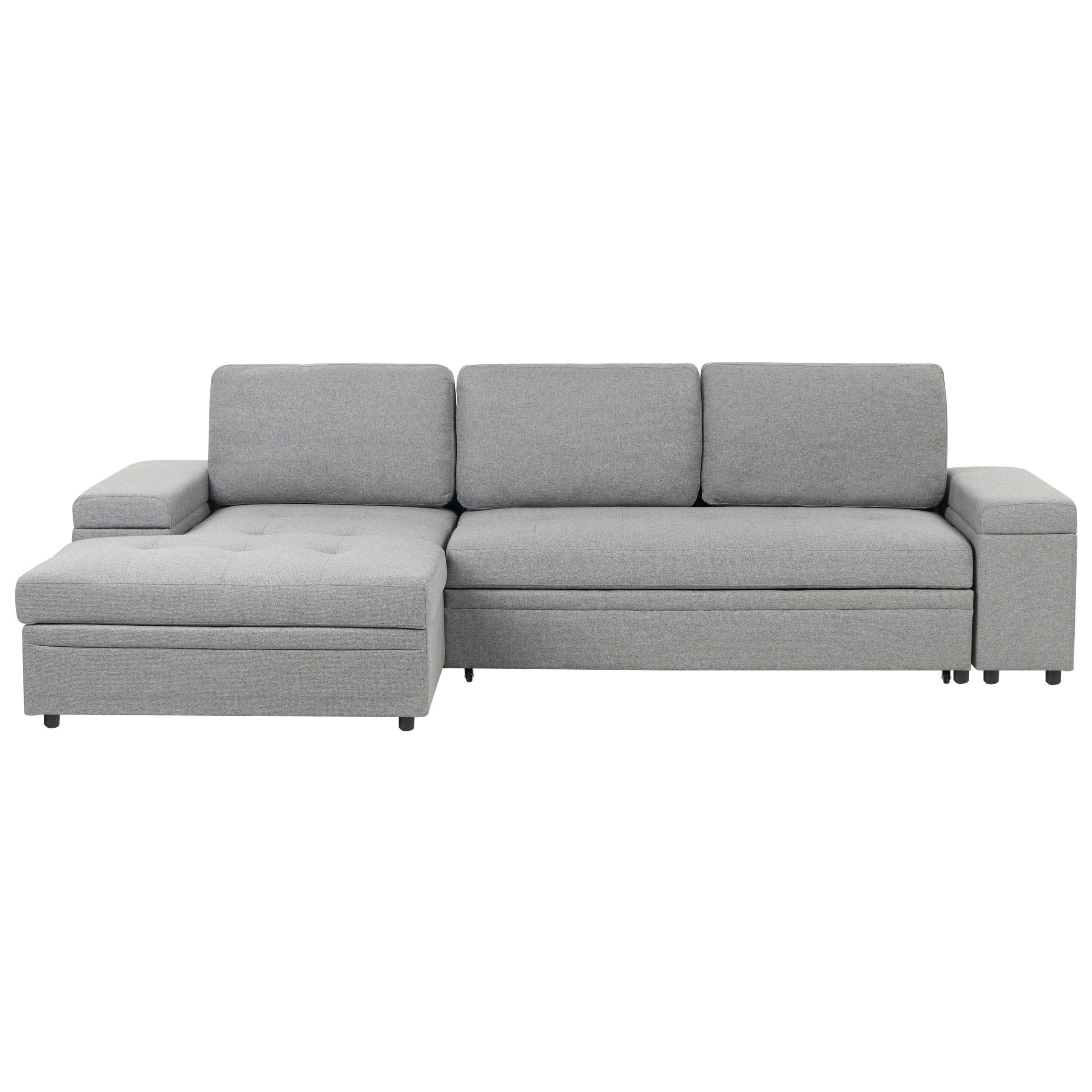 ECKSCHLAFSOFA 3-Sitzer Kunstleinen Grau mit Stauraum rechtsseitig Hrisey - Grau, Textil (293/161cm) - Beliani