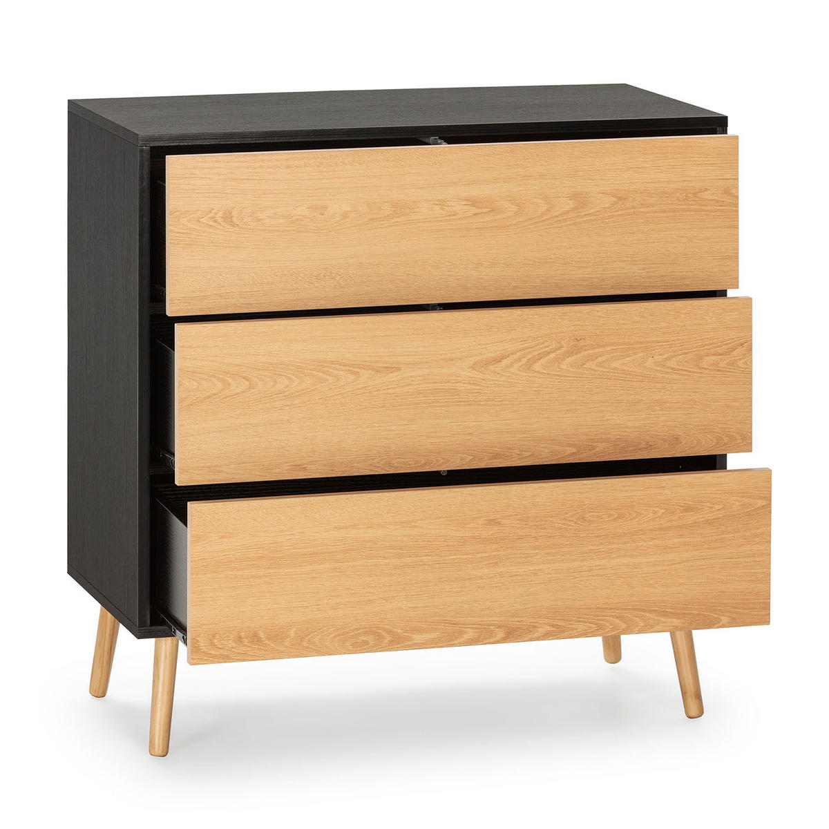 KOMMODE 80/80/40 Apolo 3 Schubladen - Schwarz, Holzwerkstoff (80/80/40cm)