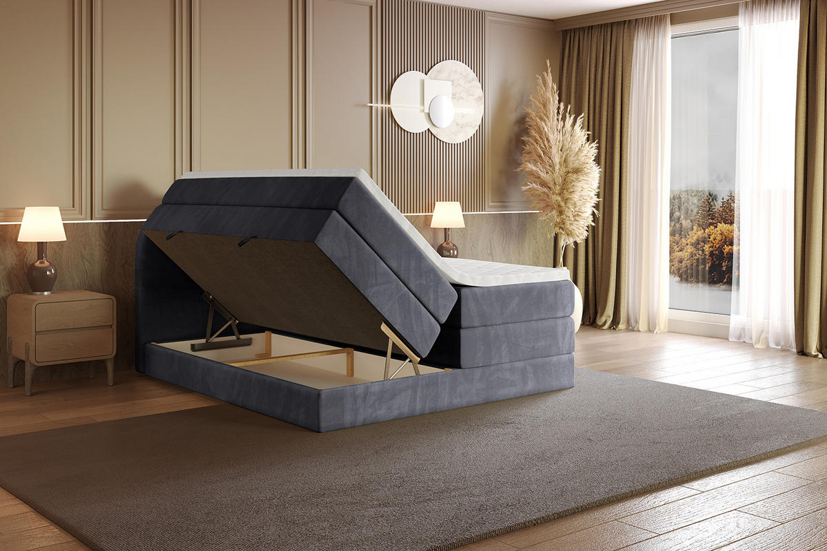 BOXSPRINGBETT mit Matratze und Lattenrost - NOX KING-120x200 - Dunkelgrau Casablanca - Dunkelgrau, Holzwerkstoff (120/200cm) - ALTDECOR