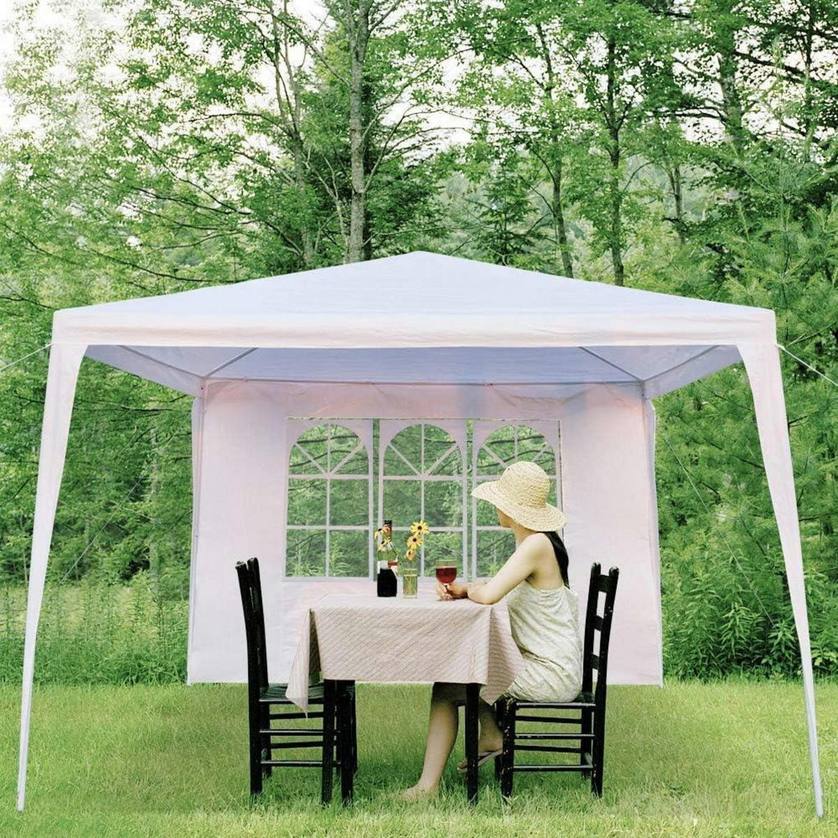 GARTENPAVILLON faltbar 3 x 3 m weiß mit 4 Wänden UV-Schutz - Weiß, Textil (300/250/300cm)