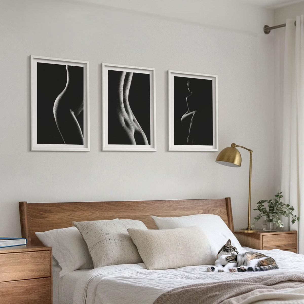 BILDER SET 3er Set - 40x60 cm Weißer Rahmen - Schwarz-weiße weibliche Silhouetten - Weiß, Kunststoff (40/60cm) - TULUP