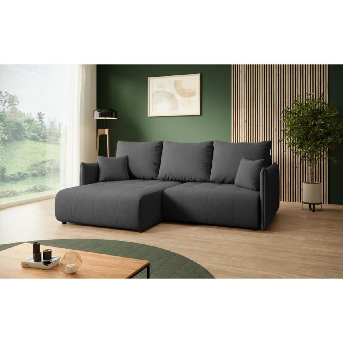 ECKSCHLAFSOFA Henry Mini dunkelgrau links - Dunkelgrau/Schwarz, Kunststoff/Textil (221/153cm) - Beautysofa