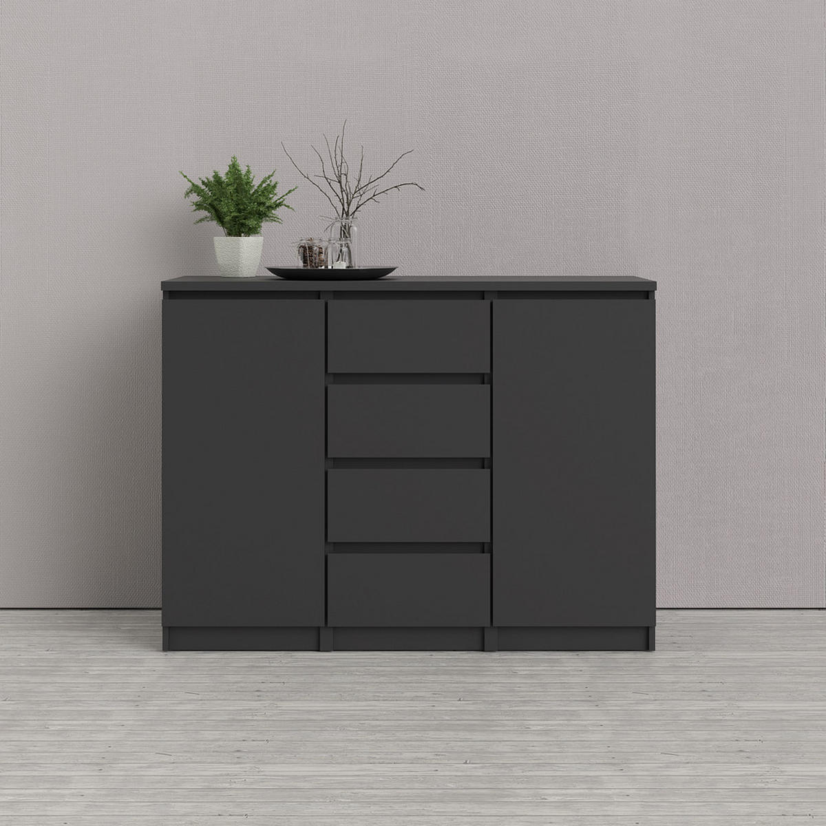 SIDEBOARD mattschwarz - Schwarz, Holzwerkstoff (121/91/50cm) - ebuy24