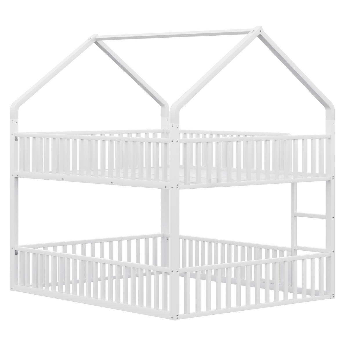 ETAGENBETT 140/200 cm mit Hausrahmen, Frontleiter und kleiner Tür, Metall, Weiß - Weiß, Metall (140/200cm) - Redom