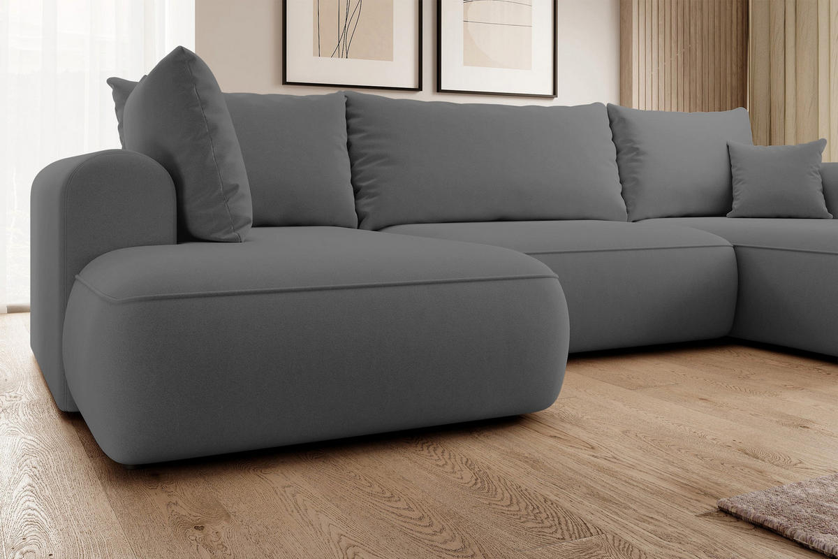 WOHNLANDSCHAFT Ovo Dunkelgrau Velours - Dunkelgrau/Schwarz, Textil (375/95/185cm) - Selsey