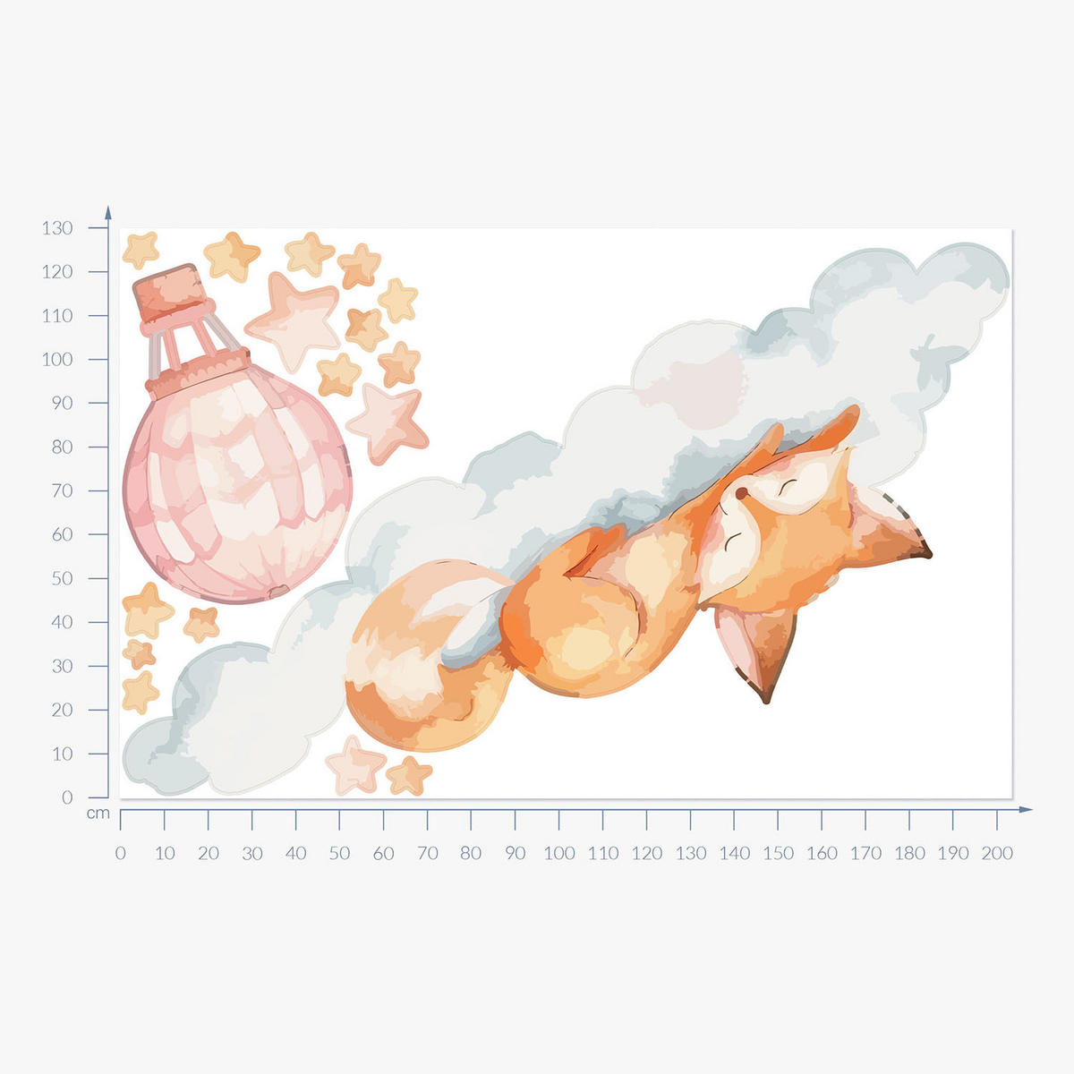 WANDAUFKLEBER 130x203cm - Ein Fuchs auf einer Wolke - Multicolor, Kunststoff (130/203/0.1cm) - Wallfluent