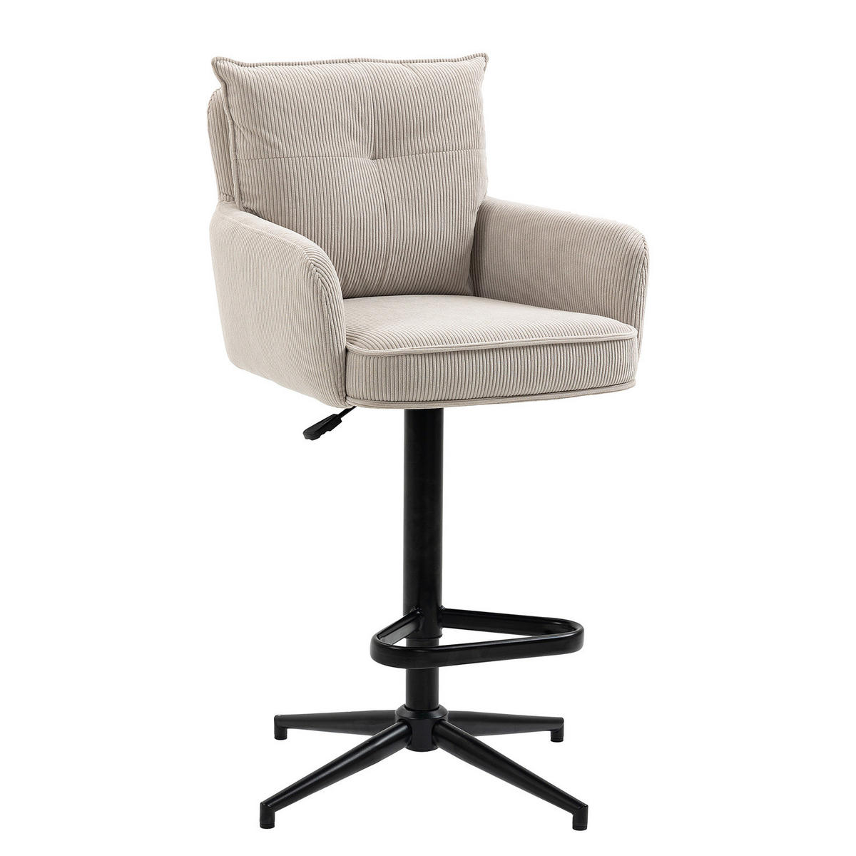 BARSTUHL - 2er-Set - Höhenverstellbar - Cord / Eisen - Beige, Textil/Metall (54/100/58cm) - home24