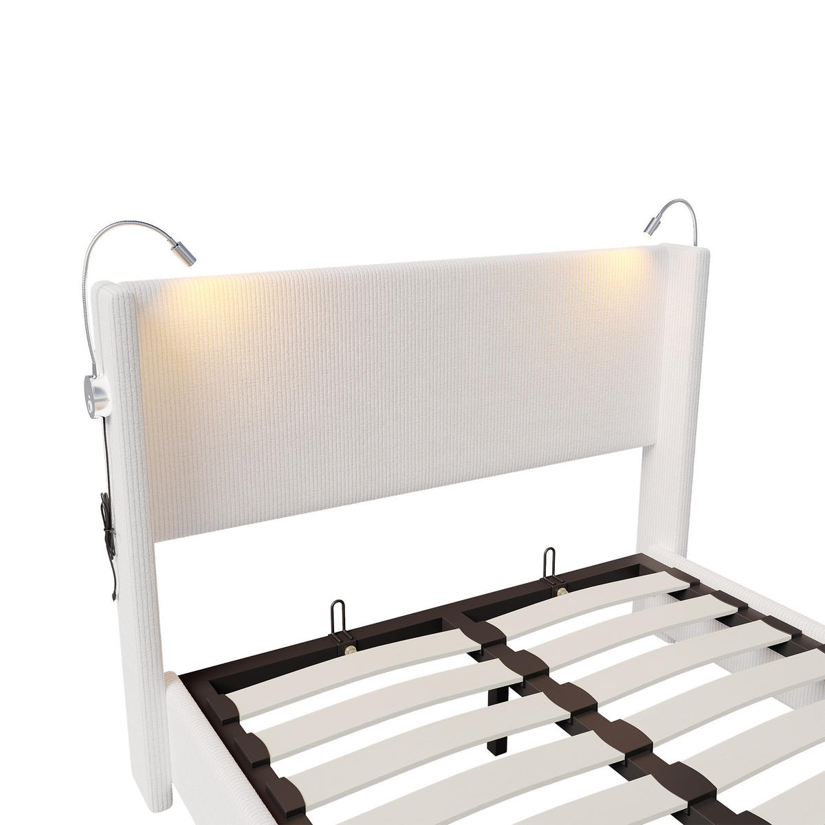 POLSTERBETT 140x200 cm USB Stauraum Lattenrost Cord weiß - Weiß, Holz (140/200cm) - LEBENLANG