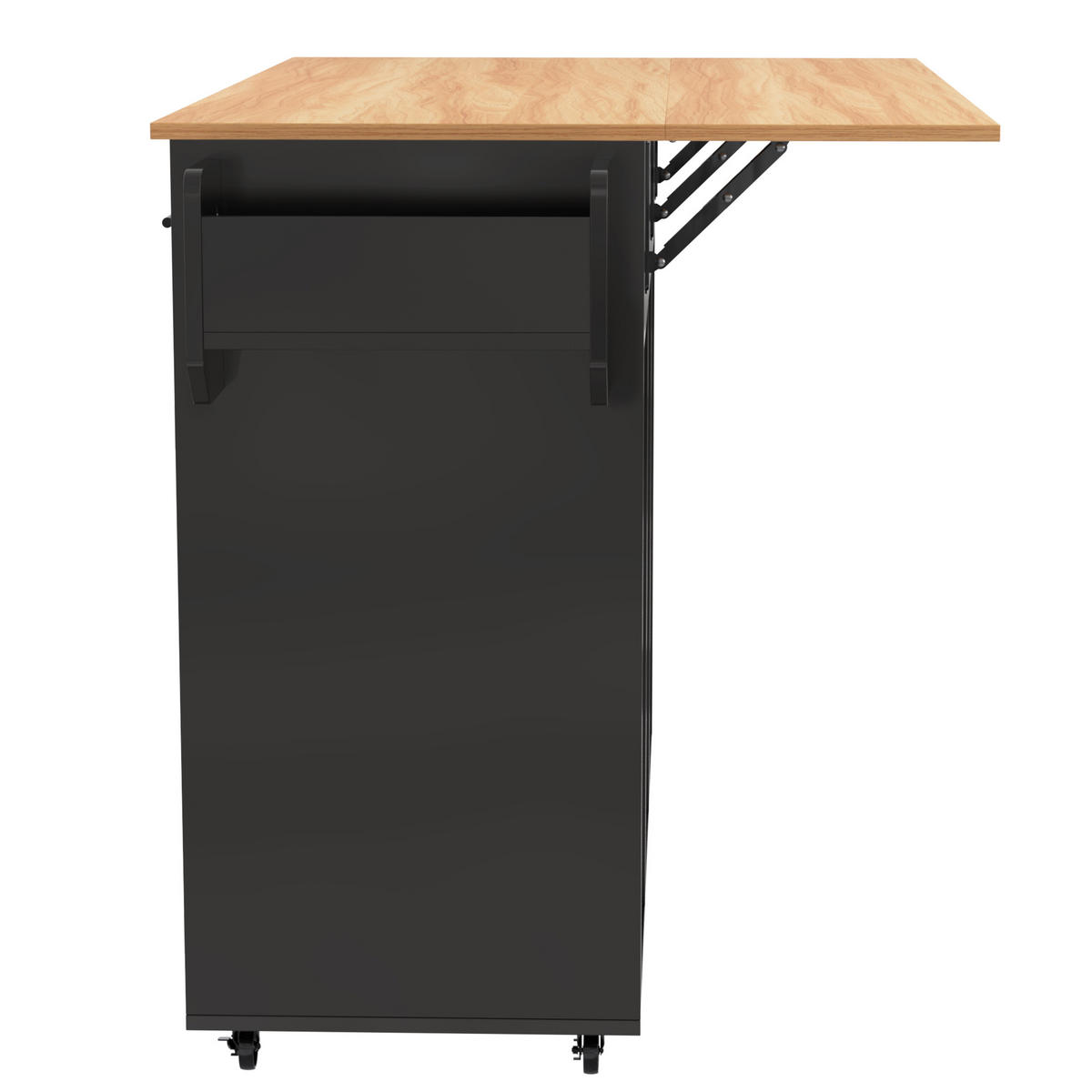 KÜCHENINSEL 139 cm MDF Schwarz mit Massivholz Arbeitsplatte und Rollen - Schwarz, Holzwerkstoff (46/91.5/139cm) - Korfee