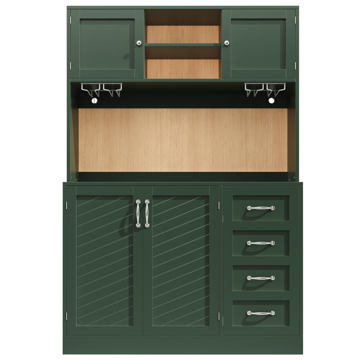 BUFFETSCHRANK 120/40/188 cm mit LED-Beleuchtung, 4 Türen, 2 Schubladen und Getränkehaltern, Grün - Grün, Holzwerkstoff (120/188/40cm) - Redom