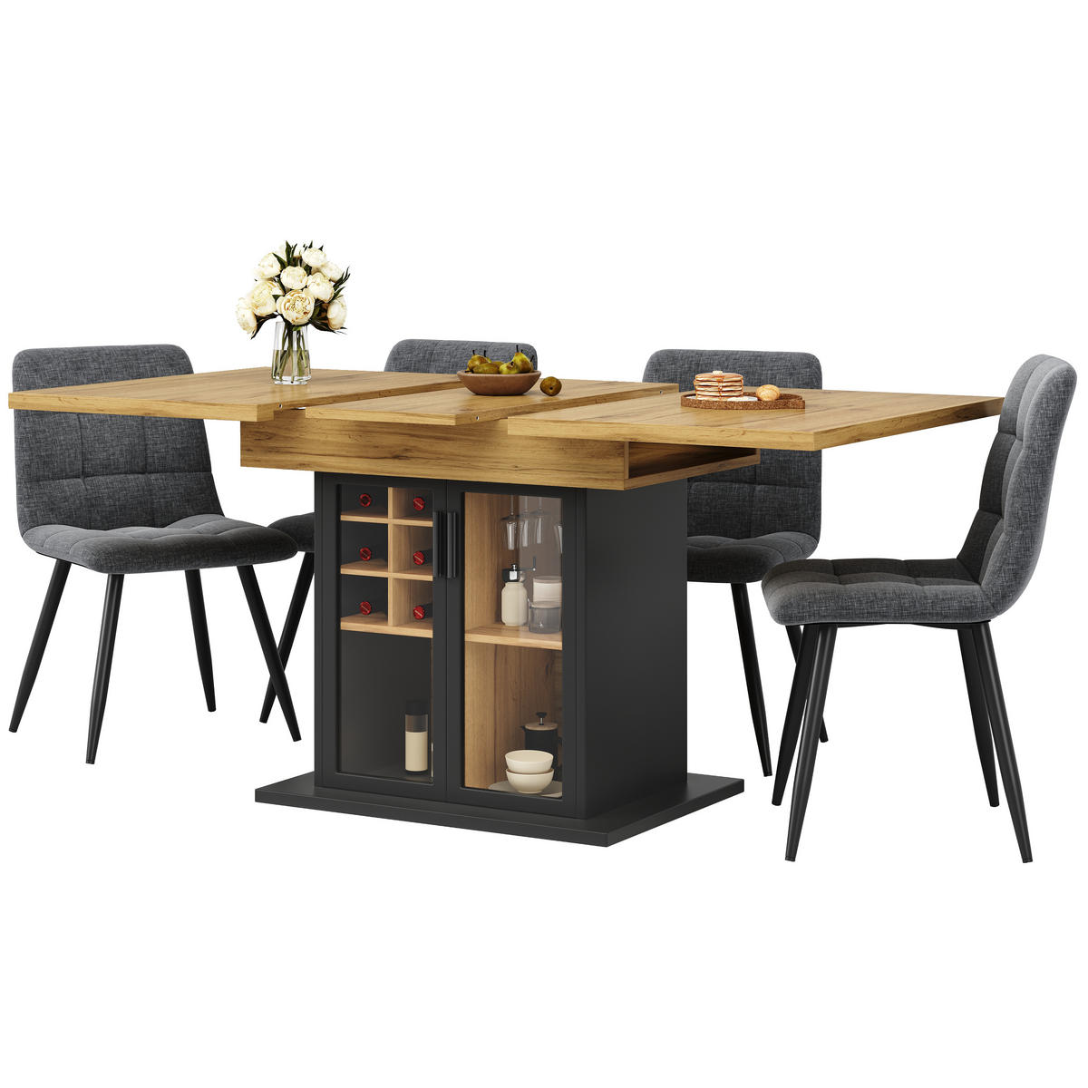 ESSTISCH Teleskop 110-140x80Cm 4-6 Personen Stauraum - Schwarz, Holzwerkstoff (80/110/76cm) - FLIEKS