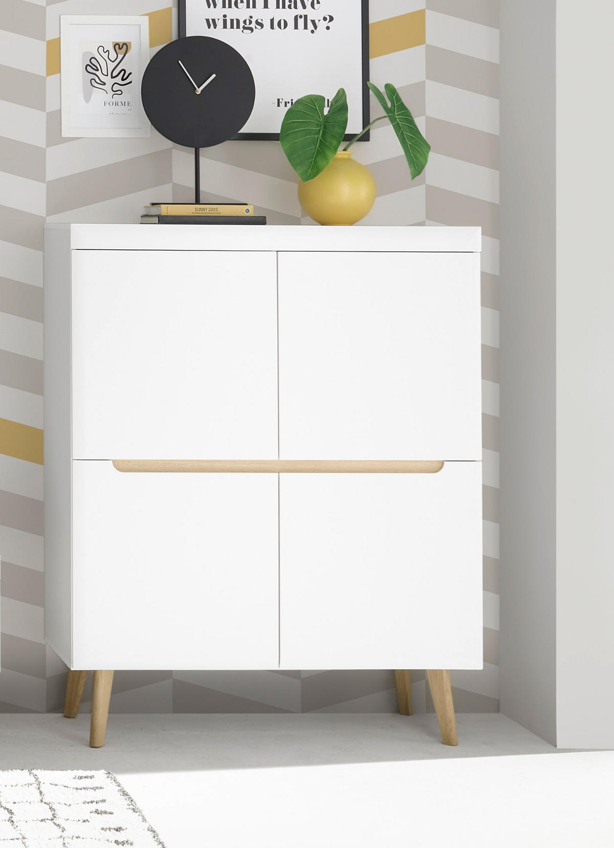 HIGHBOARD weiß matt, Eiche, skandinavisch 107 x 134 cm, Anrichte mit Soft-Close-Funktion - Eichefarben/Weiß, Holz/Holzwerkstoff (107/134/40cm) - Furn.Design