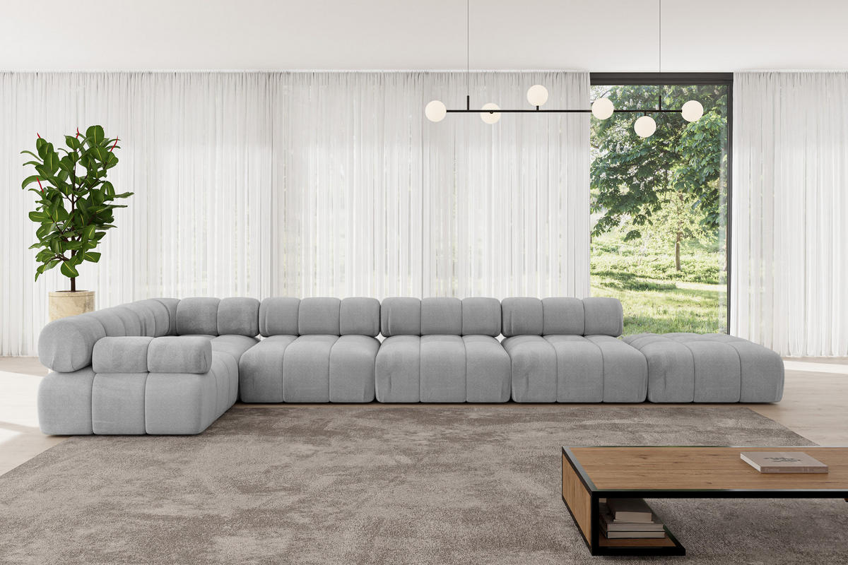 ECKSOFA modulares Sofa Felto-L3 - 475x190x70 cm Hellgrau Velours - Hellgrau, Holzwerkstoff/Textil (475/190cm) - ALTDECOR