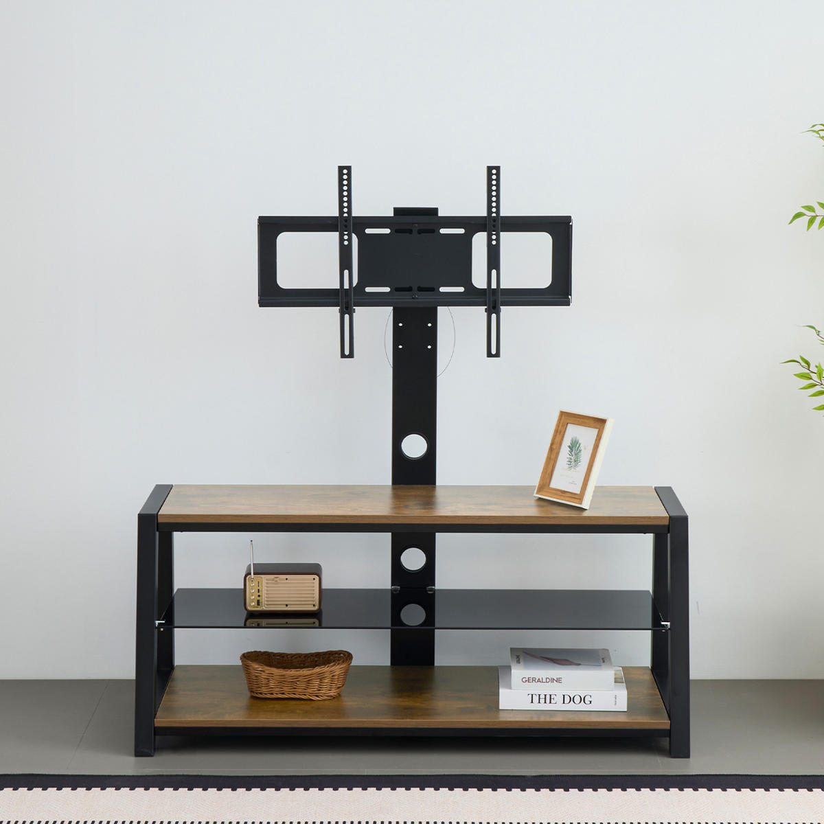 TV stolek 116/42/125 cm z MDF a kovu s nastavitelnou výškou, otočným 30° stojanem a kabelovým vedením, Hnědá - hnědá, kompozitní dřevo (116/125/42cm) - Redom