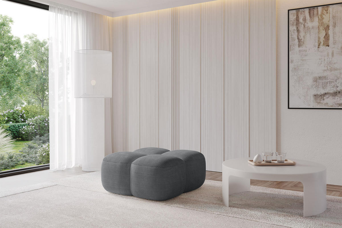 POUF Miko-Puf 90x90x45 cm Dunkelgrau Cord Modular Sitzhocker - Graphitfarben/Schwarz, Holzwerkstoff/Kunststoff (90/43/90cm) - ALTDECOR
