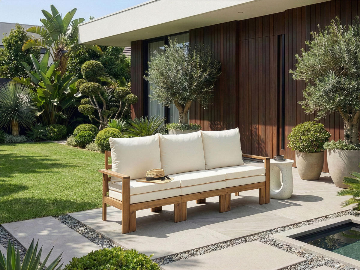 GARTENBANK mit Auflage 190 cm Braun - Beige/Braun, Holz (190/90/69cm) - Beliani