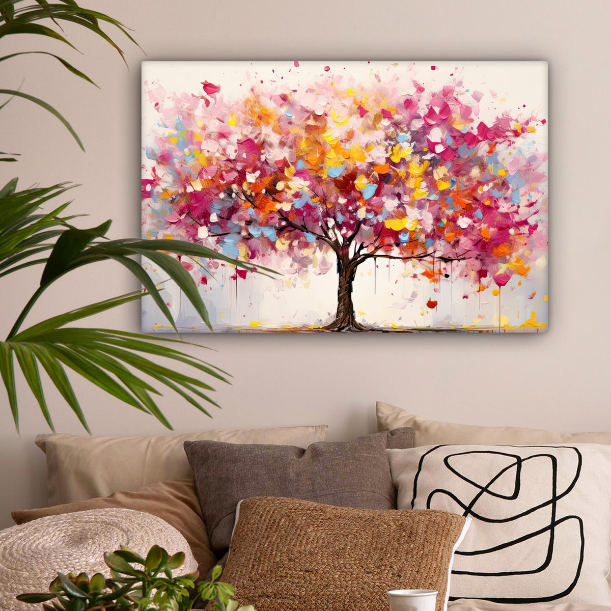 LEINWANDBILD Aquarell - Baum - Kunst - Abstrakt Wanddeko 90x60 cm - Multicolor, Textil (90/60cm) - MuchoWow
