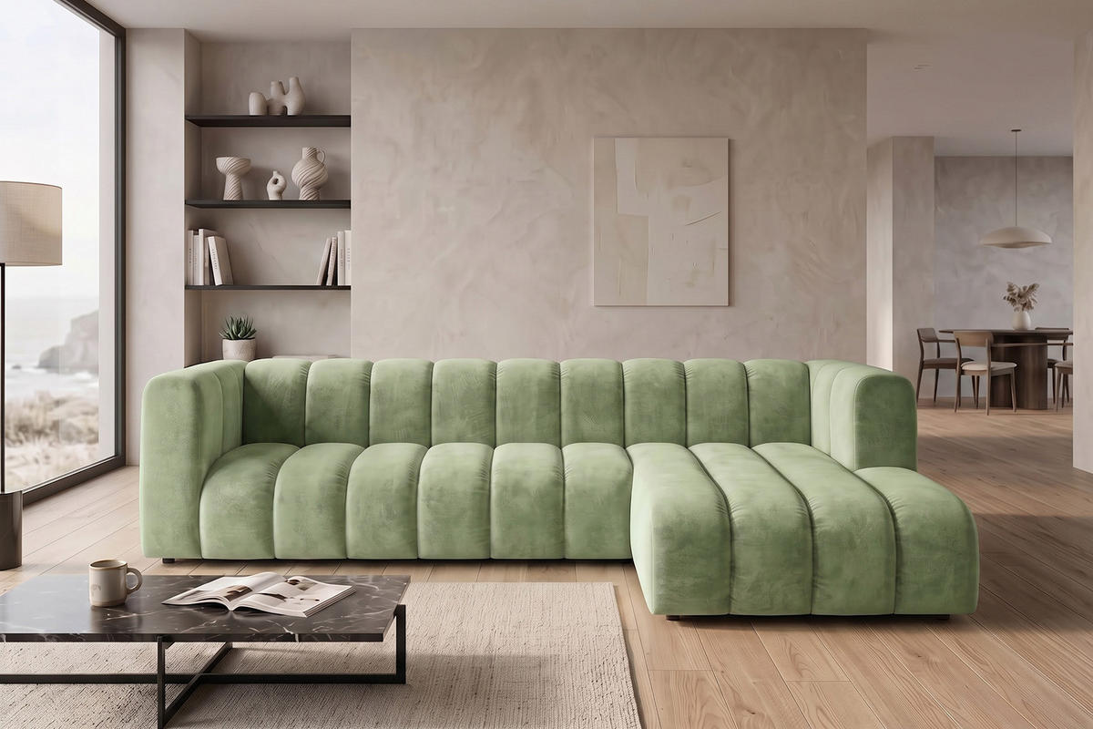 ECKSOFA Modulares In L-Form, Velvet-Stoff Riviera, Olive, Rechts, GRAND 318 cm - Olivgrün, Holz (318/179cm) - Kaiser Möbel