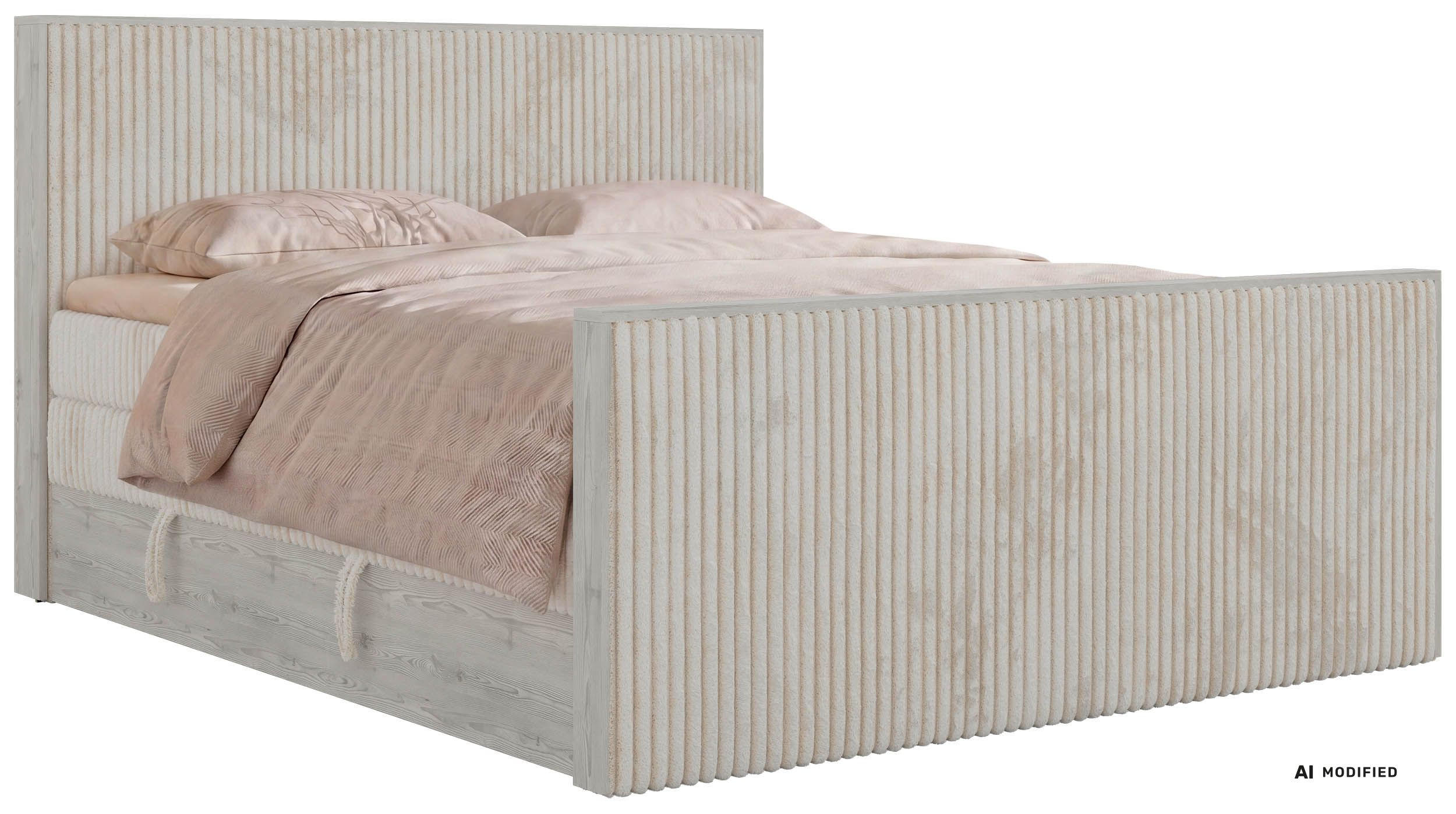 BOXSPRINGBETT NORDIC KING DUO 180/200 - Beige Cord - Topper T25 - H4 - Beige/Schwarz, Kunststoff/Textil (180/200cm) - MKS