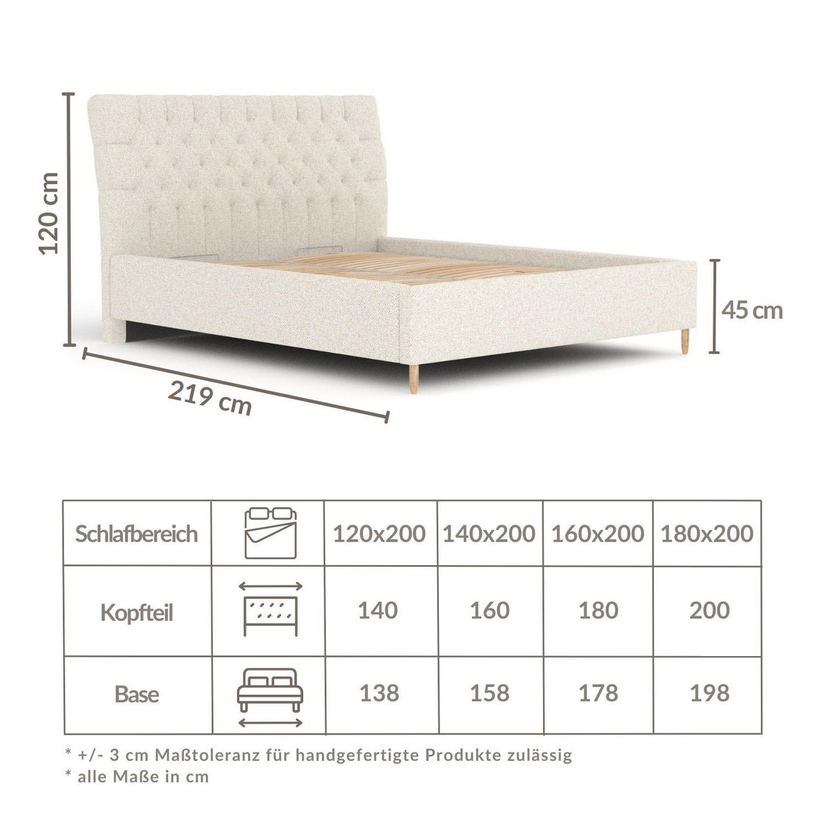 POLSTERBETT Vezzola Creme 160/200 cm im Plüsch-Stoff - Creme/Naturfarben, Holz/Holzwerkstoff (160/200cm) - Maison de Reve