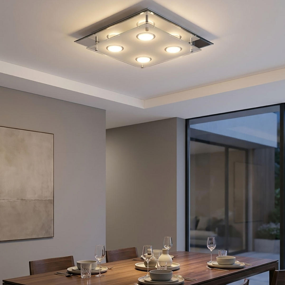 LED DECKENLEUCHTE ARENA Chrom Silber - Silberfarben, Glas (34/34/8cm) - Esto