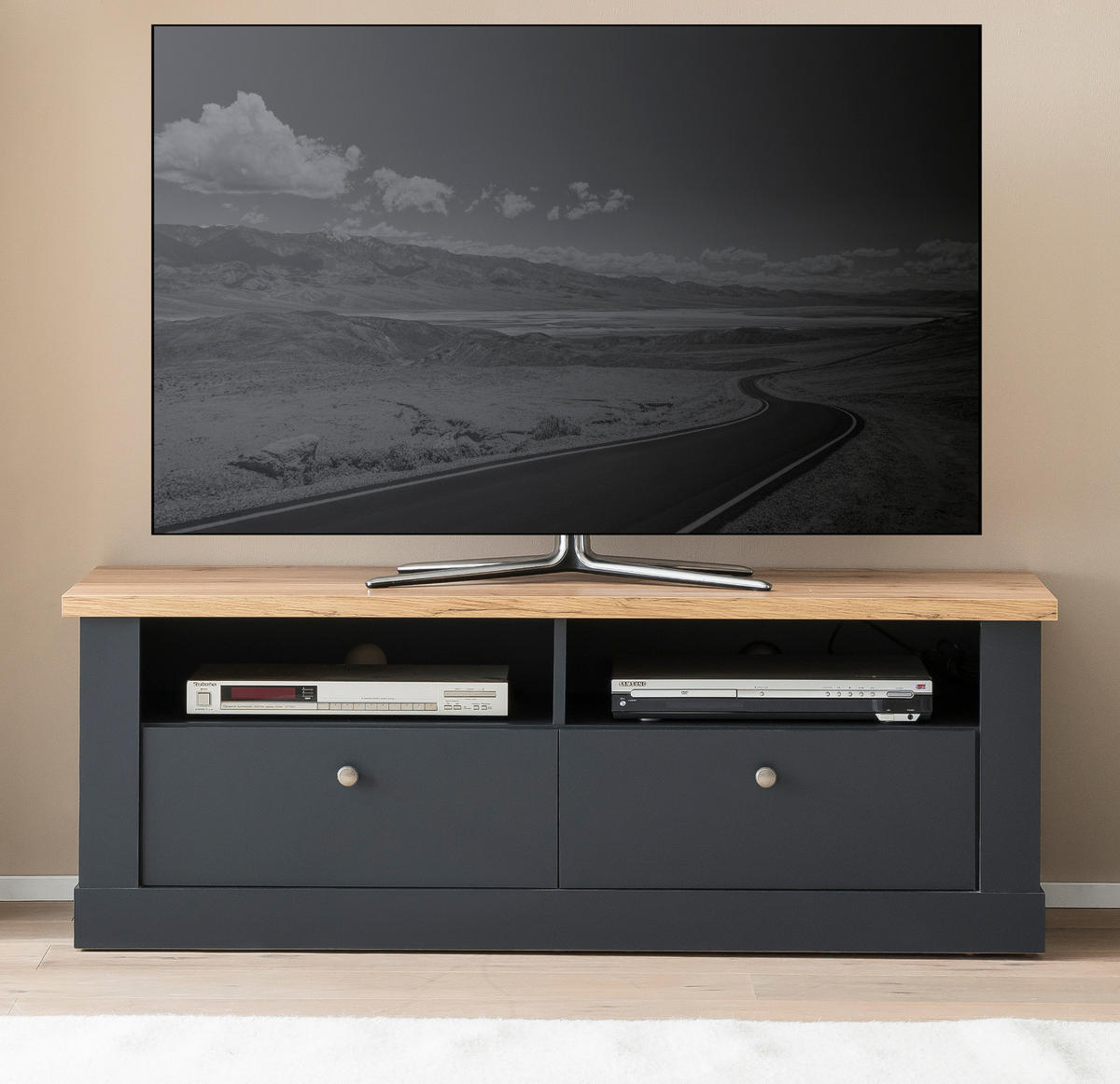 TV-LOWBOARD grau, Eiche Wotan, Landhaus 135 cm, TV Unterteil mit Soft-Close - Silberfarben/Eiche Wotan, Holzwerkstoff/Kunststoff (135/51/45cm) - Furn.Design
